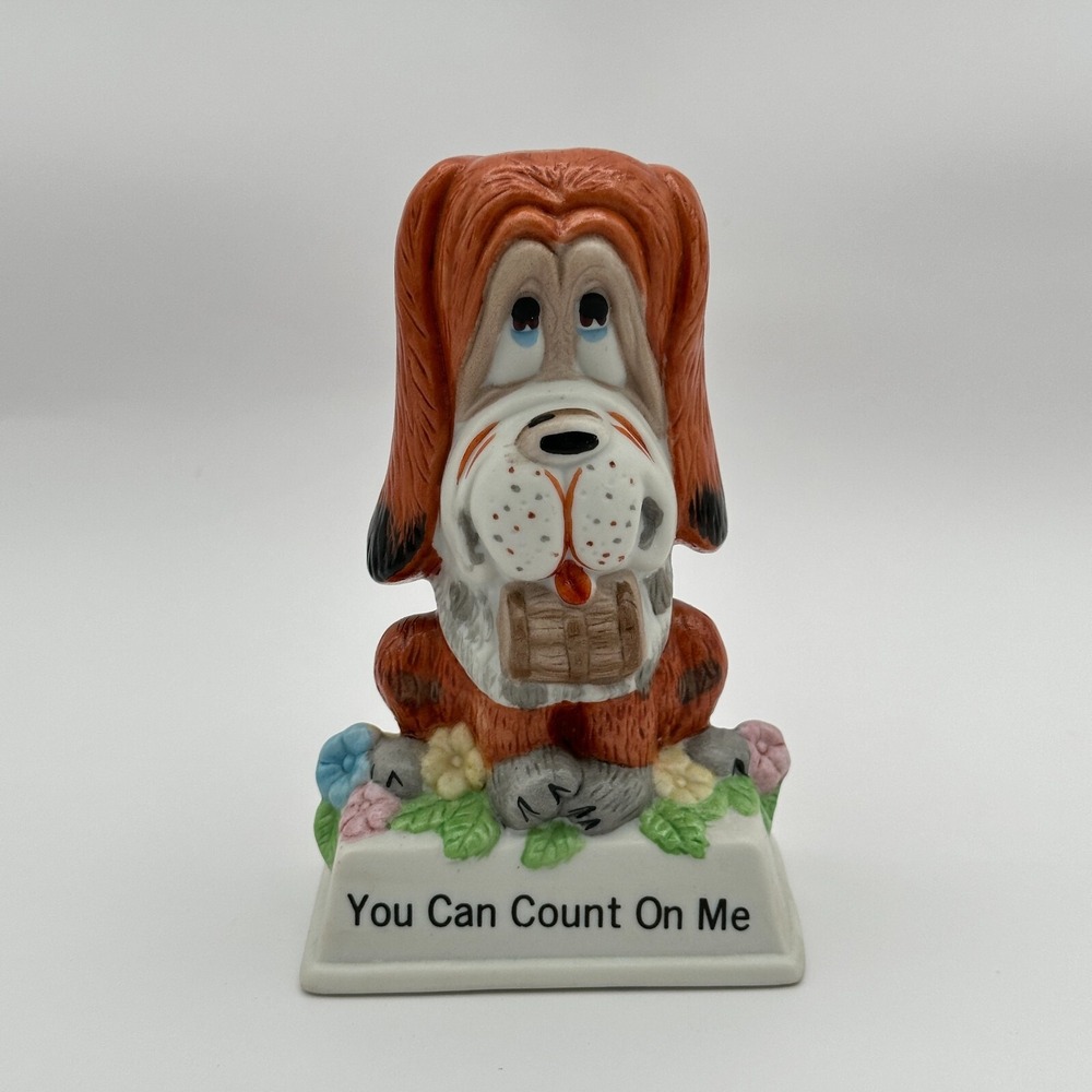 Vintage Russ Berrie Ceramic St. Bernard Puppy Dog Figurine You Can Count On Me